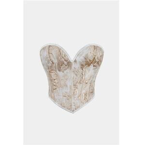 New MICAS Women's Gold Abstract Braided Tie V-neck Corset Top Size L